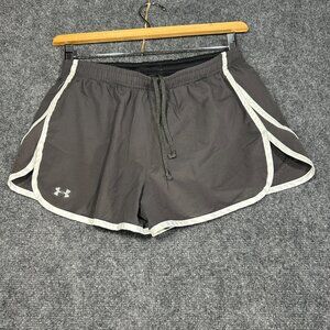Under Armour Running Shorts Womens Medium Semi Fitted Lined Tie Waist Gray White